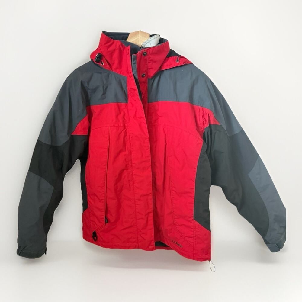 LL Bean 3 in 1 Ski Jacket Red Gray Black Waterproof Windproof Pockets Coat M